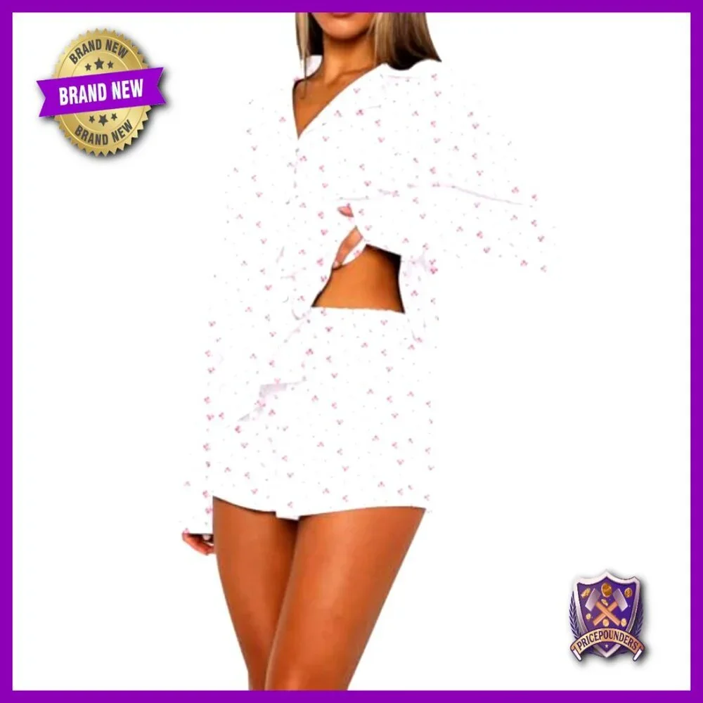 Women's 2-Piece Pajama Set Long Sleeve V-Neck Button Up Slim Fit